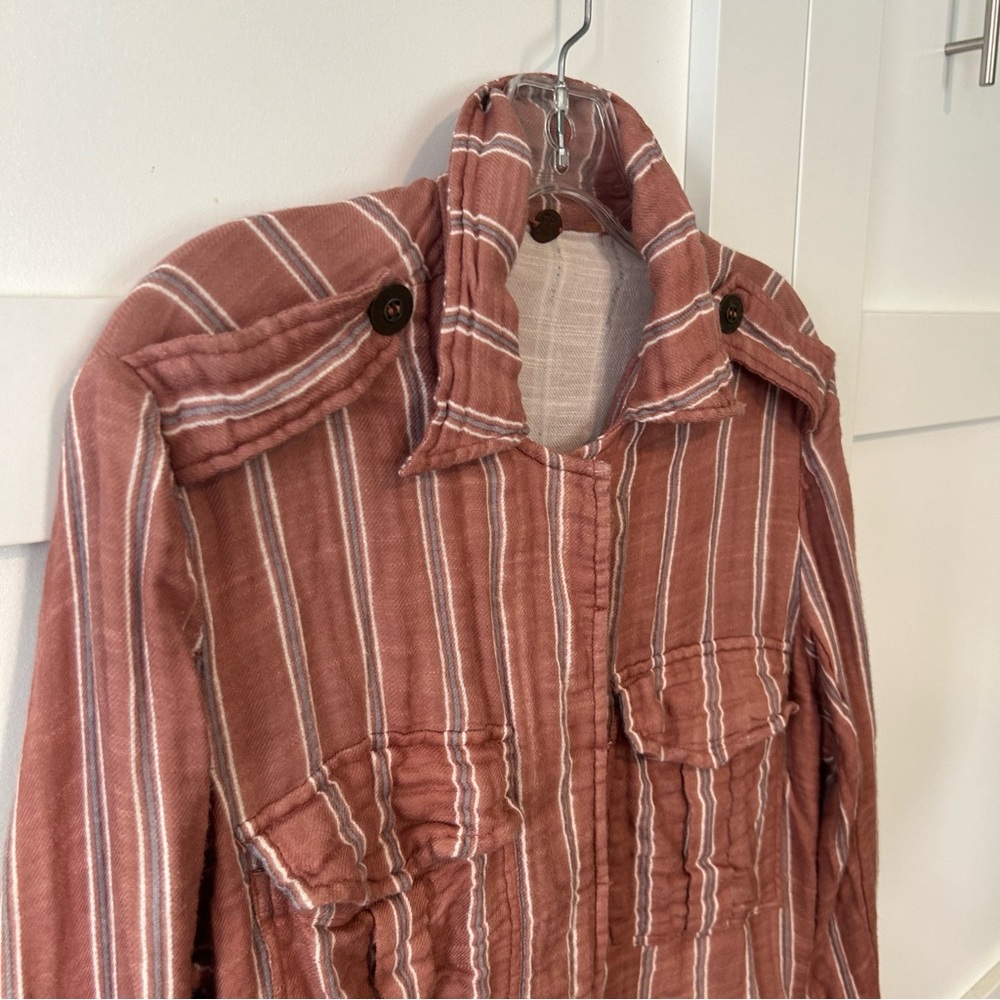 Free People FP One Women's Brown Striped Officer Jacket Top in Size M - Picture 5 of 14